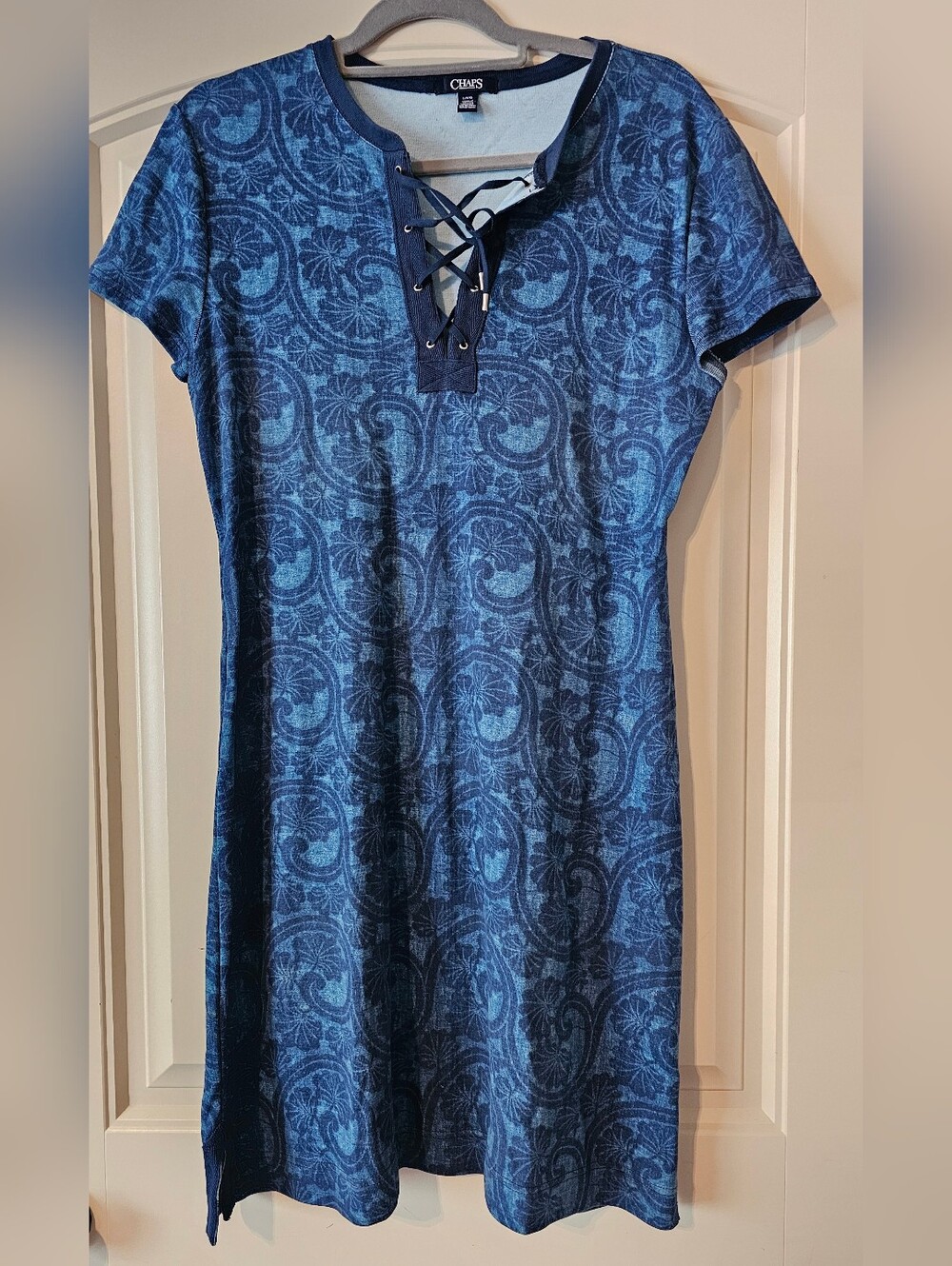 Chaps Shortsleeved Blue Dress, Size L